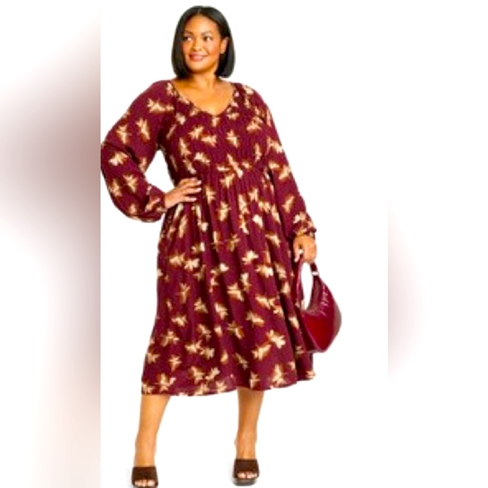 Ava & Viv ladies dress XXL Burgundy and flowery NWT